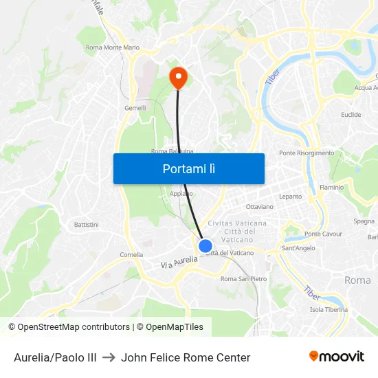 Aurelia/Paolo III to John Felice Rome Center map