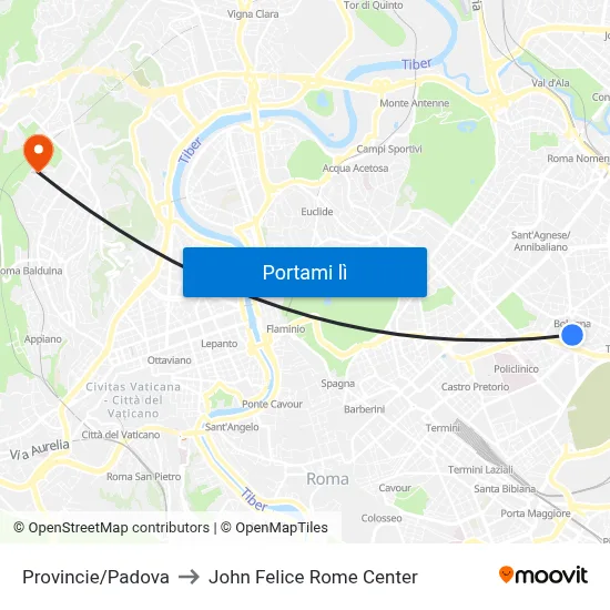 Provincie/Padova to John Felice Rome Center map