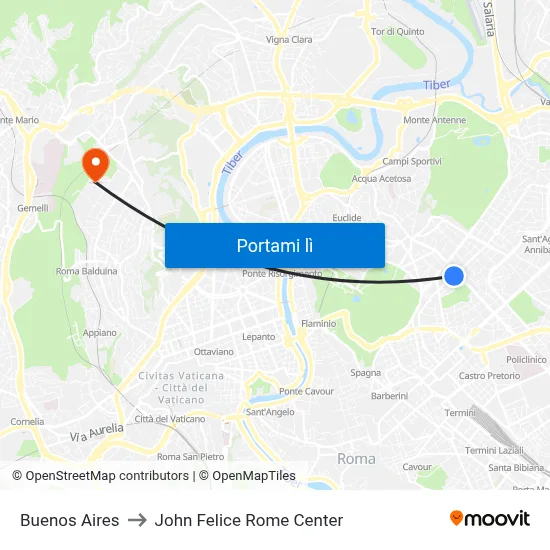 Buenos Aires to John Felice Rome Center map