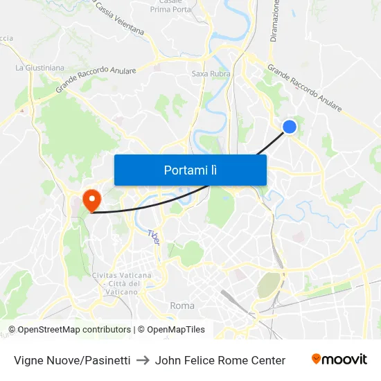 Vigne Nuove/Pasinetti to John Felice Rome Center map
