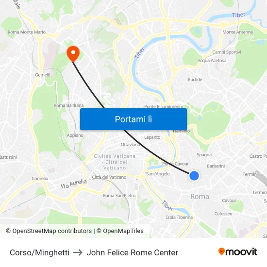 Corso/Minghetti to John Felice Rome Center map