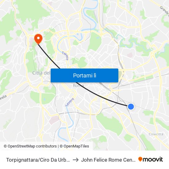 Torpignattara/Ciro Da Urbino to John Felice Rome Center map
