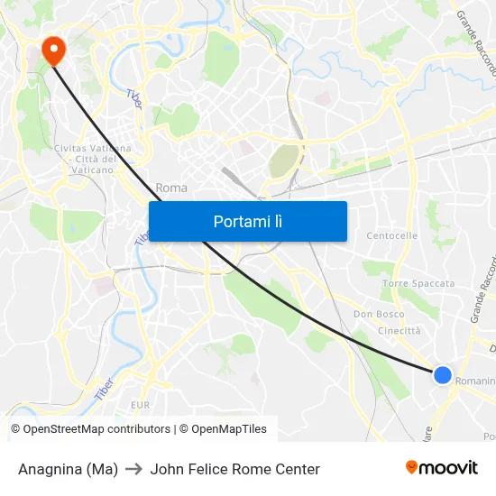 Anagnina (Ma) to John Felice Rome Center map