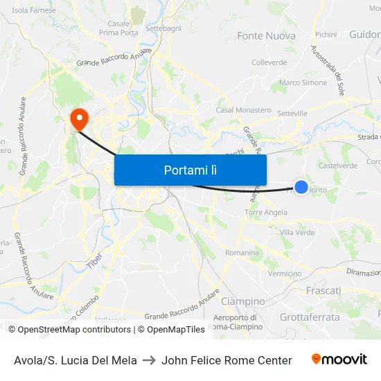Avola/S. Lucia Del Mela to John Felice Rome Center map