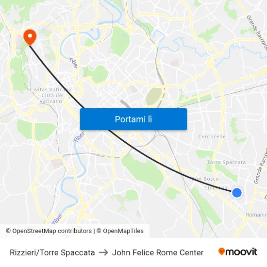 Rizzieri/Torre Spaccata to John Felice Rome Center map