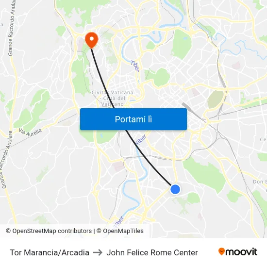 Tor Marancia/Arcadia to John Felice Rome Center map