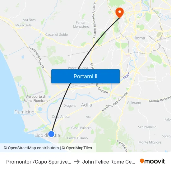 Promontori/Capo Spartivento to John Felice Rome Center map