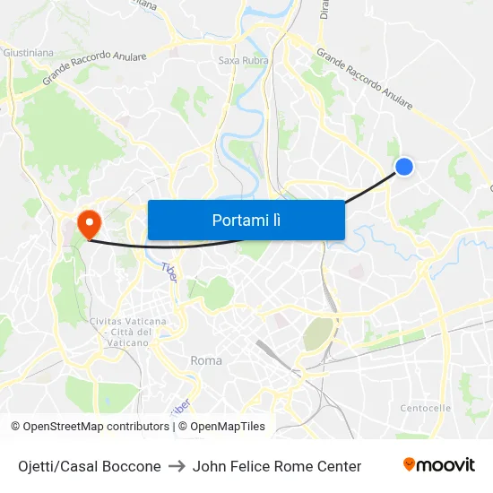 Ojetti/Casal Boccone to John Felice Rome Center map