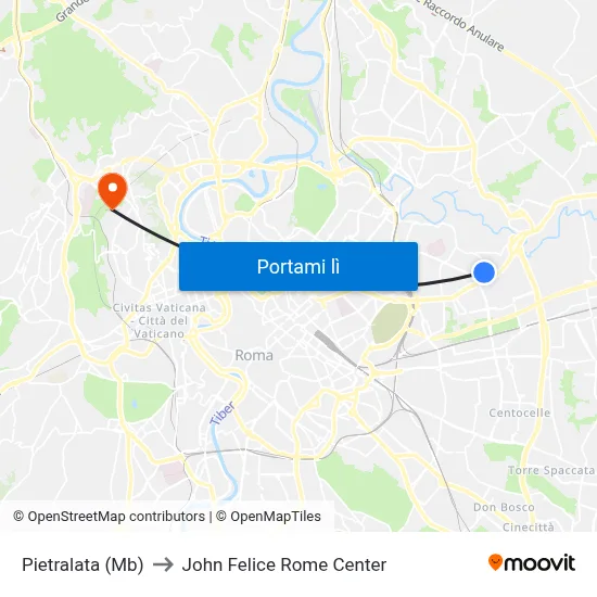 Pietralata (Mb) to John Felice Rome Center map