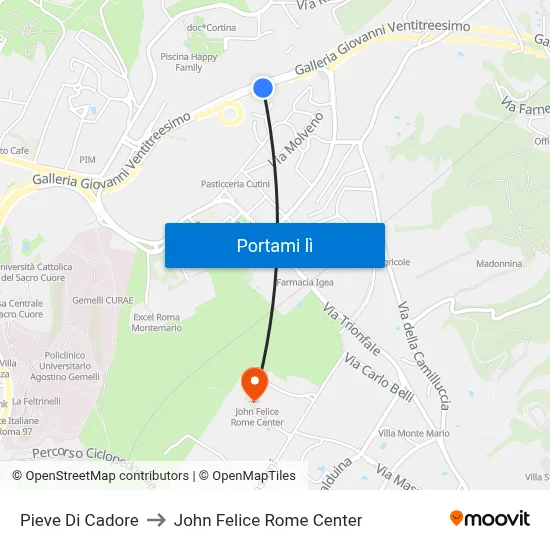 Pieve Di Cadore to John Felice Rome Center map