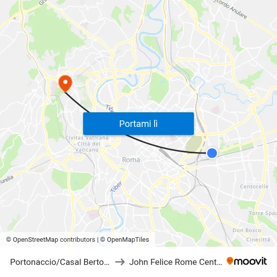 Portonaccio/Casal Bertone to John Felice Rome Center map