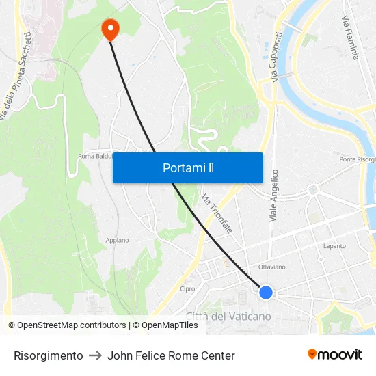 Risorgimento to John Felice Rome Center map