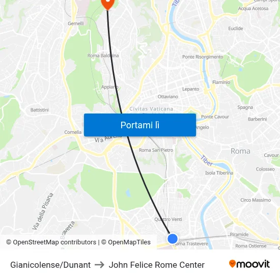 Gianicolense/Dunant to John Felice Rome Center map