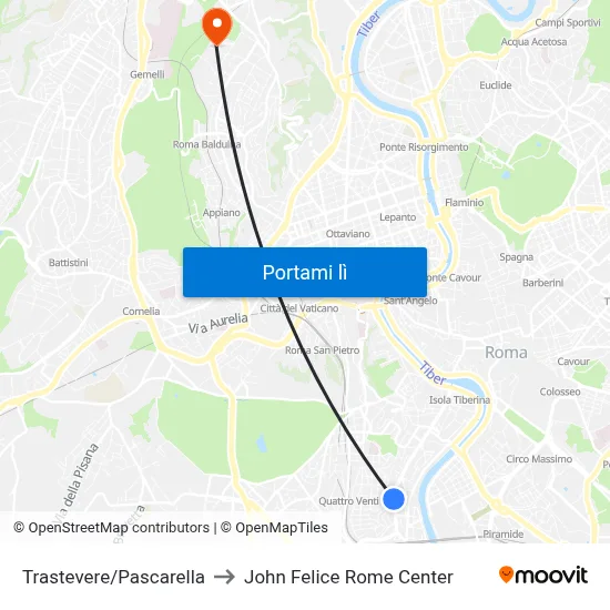 Trastevere/Pascarella to John Felice Rome Center map