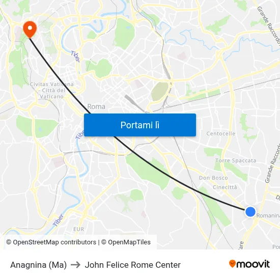 Anagnina (Ma) to John Felice Rome Center map