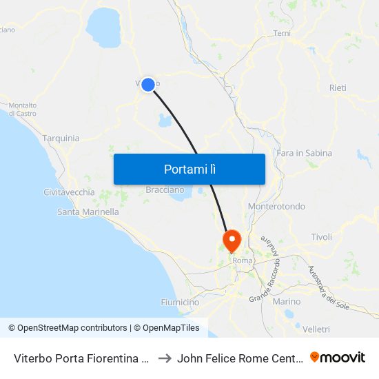 Viterbo Porta Fiorentina FS to John Felice Rome Center map