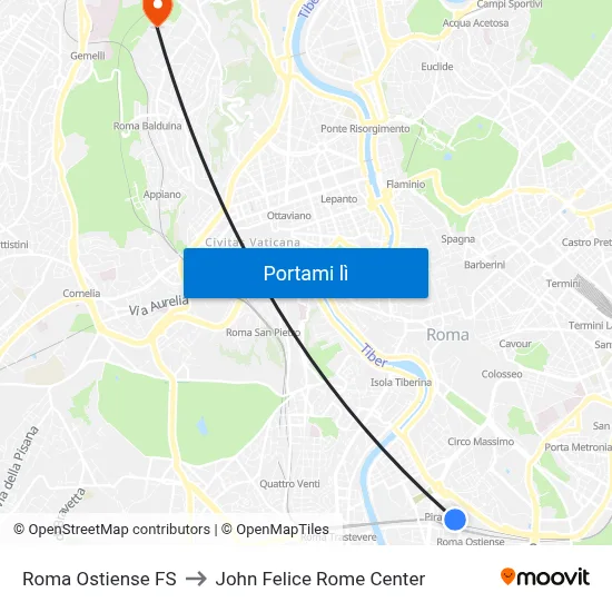 Roma Ostiense FS to John Felice Rome Center map