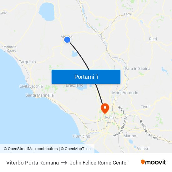 Viterbo Porta Romana to John Felice Rome Center map