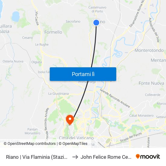 Riano | Via Flaminia (Stazione) to John Felice Rome Center map