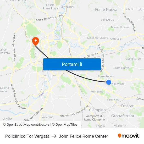 Policlinico Tor Vergata to John Felice Rome Center map