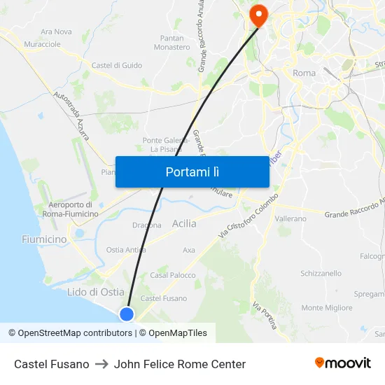 Castel Fusano to John Felice Rome Center map
