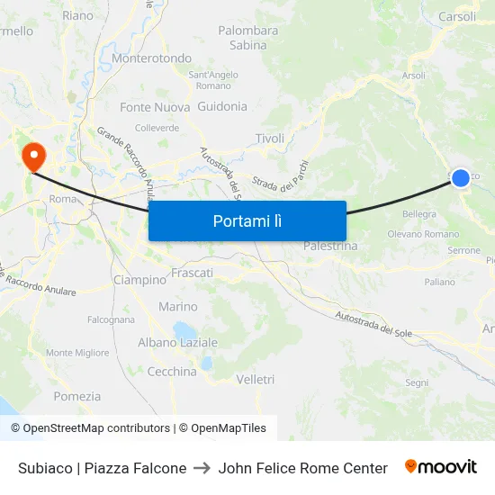 Subiaco | Piazza Falcone to John Felice Rome Center map