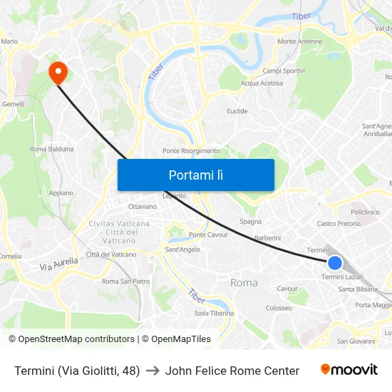 Termini (Via Giolitti, 48) to John Felice Rome Center map