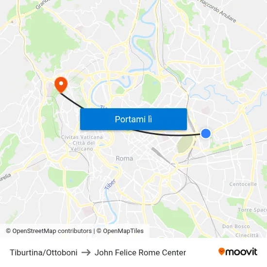 Tiburtina/Ottoboni to John Felice Rome Center map