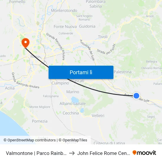 Valmontone | Parco Rainbow to John Felice Rome Center map