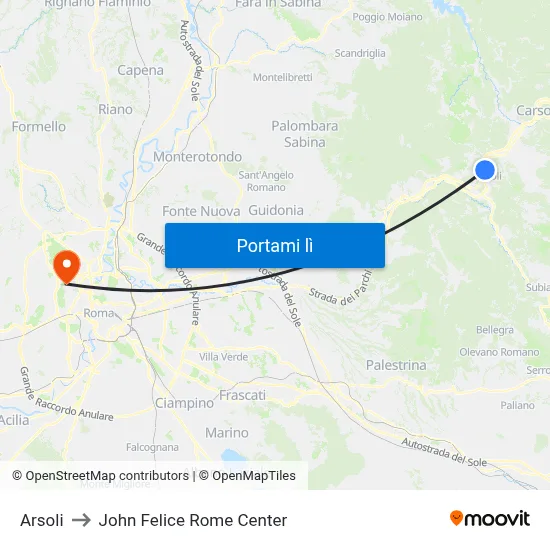 Arsoli to John Felice Rome Center map