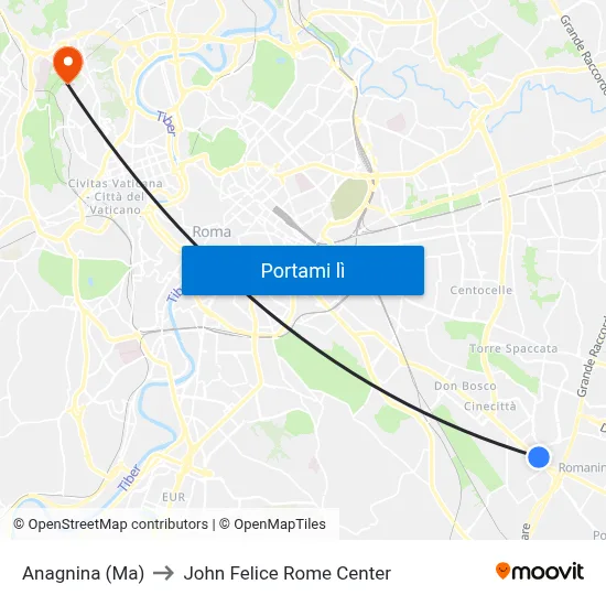 Anagnina (Ma) to John Felice Rome Center map