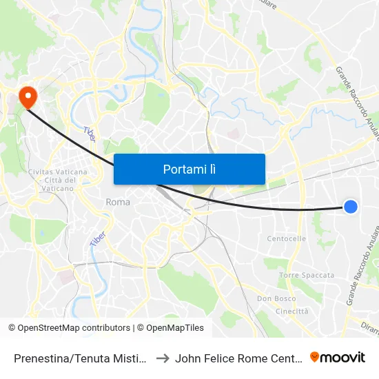 Prenestina/Tenuta Mistica to John Felice Rome Center map