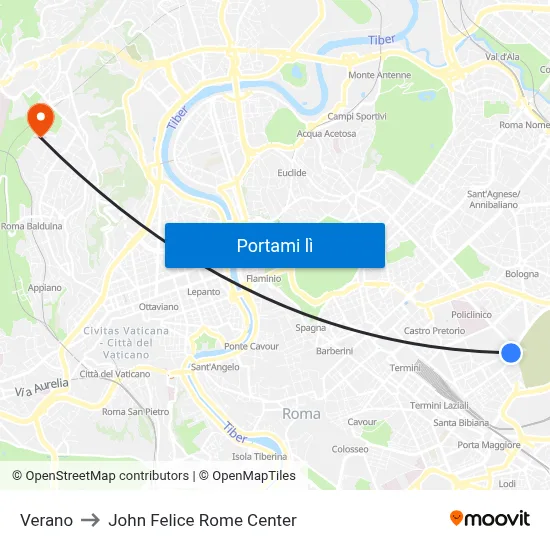 Verano to John Felice Rome Center map