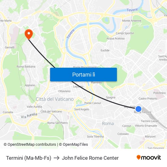 Termini (Ma-Mb-Fs) to John Felice Rome Center map