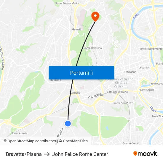 Bravetta/Pisana to John Felice Rome Center map