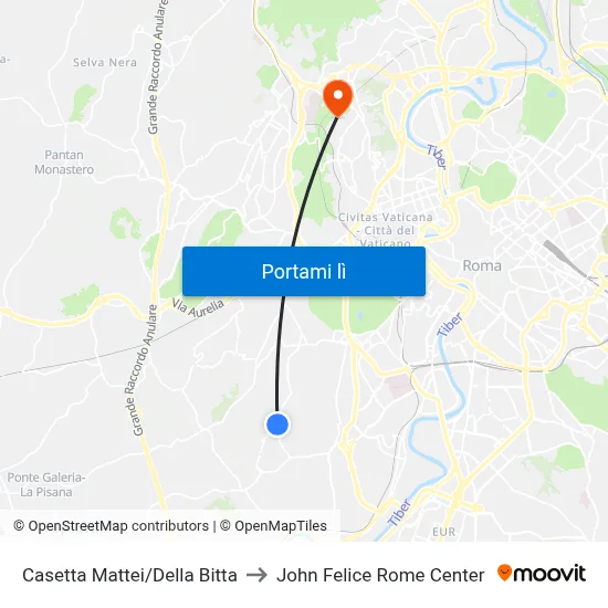Casetta Mattei/Della Bitta to John Felice Rome Center map