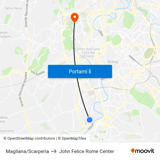 Magliana/Scarperia to John Felice Rome Center map