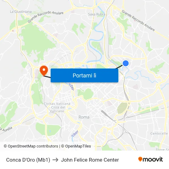 Conca D'Oro (Mb1) to John Felice Rome Center map