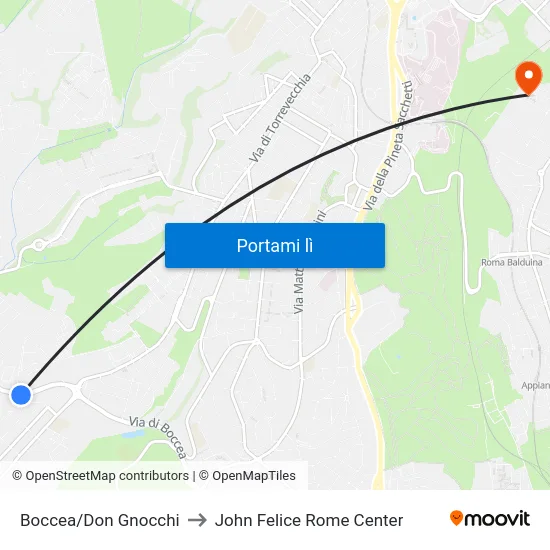 Boccea/Don Gnocchi to John Felice Rome Center map