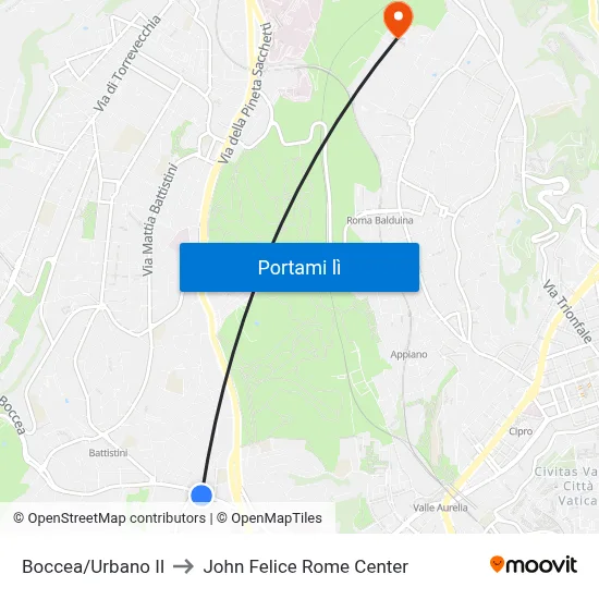 Boccea/Urbano II to John Felice Rome Center map
