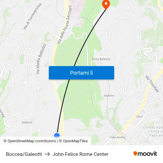 Boccea/Galeotti to John Felice Rome Center map