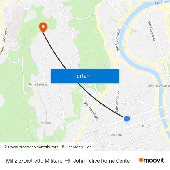 Milizie/Distretto Militare to John Felice Rome Center map