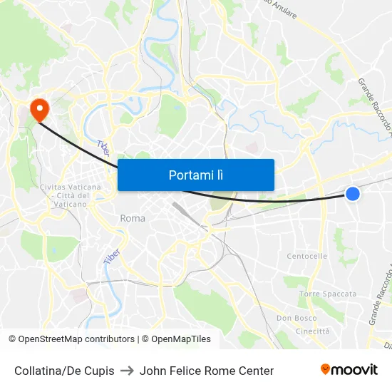 Collatina/De Cupis to John Felice Rome Center map