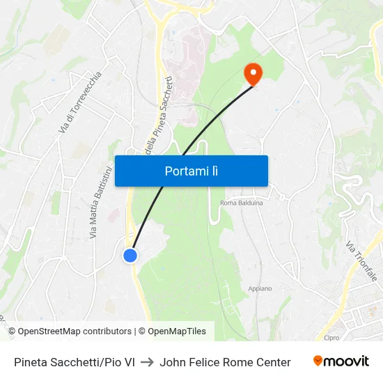 Pineta Sacchetti/Pio VI to John Felice Rome Center map