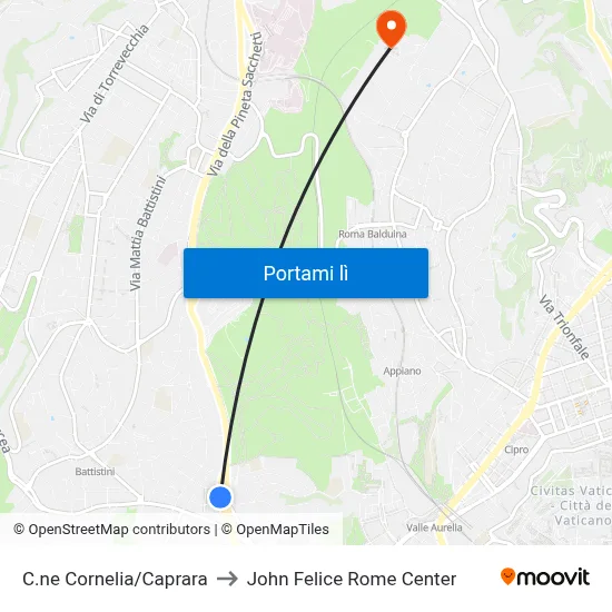 C.ne Cornelia/Caprara to John Felice Rome Center map