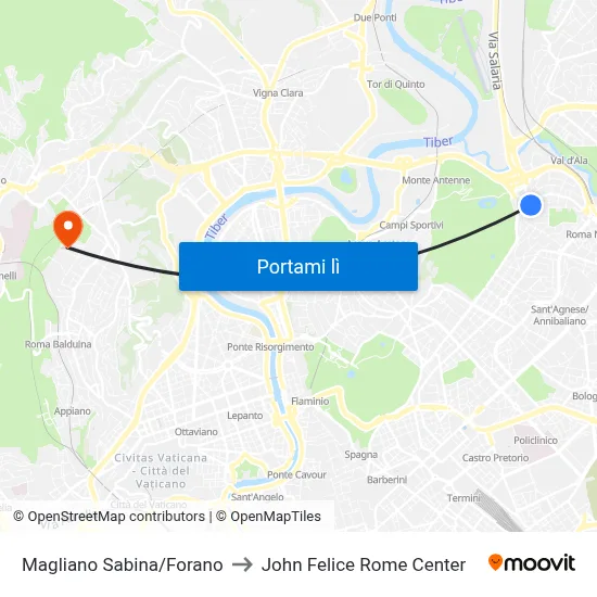 Magliano Sabina/Forano to John Felice Rome Center map