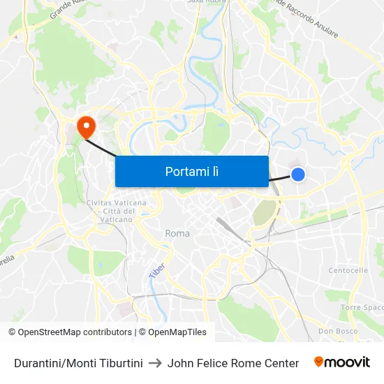 Durantini/Monti Tiburtini to John Felice Rome Center map