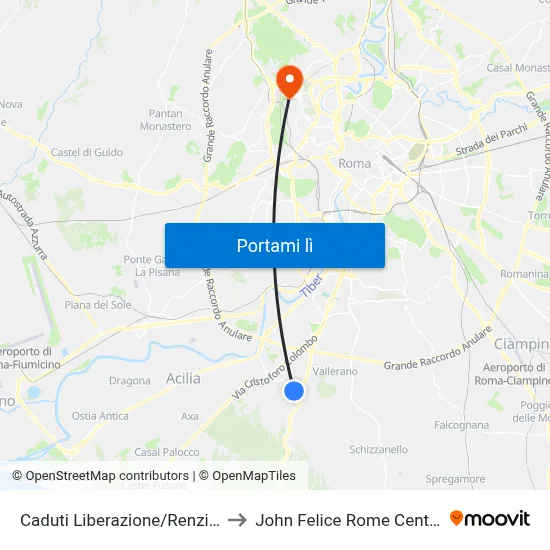 Caduti Liberazione/Renzini to John Felice Rome Center map