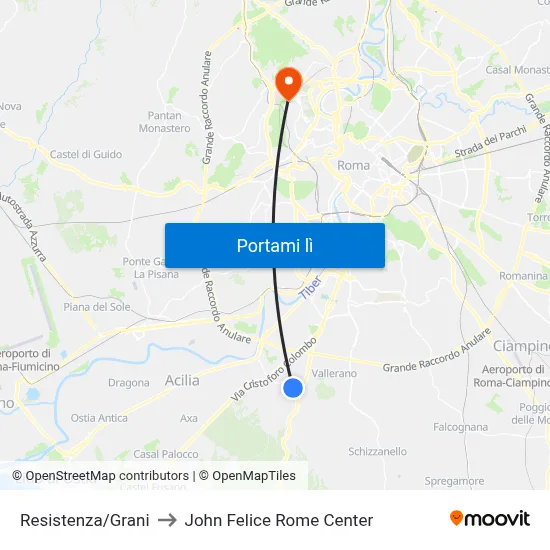 Resistenza/Grani to John Felice Rome Center map