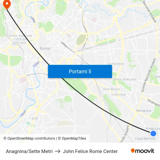 Anagnina/Sette Metri to John Felice Rome Center map